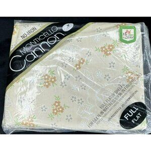 Vintage Cannon  Monticello Marcelle Beige Floral Full Flat Sheet NIP S&H Green